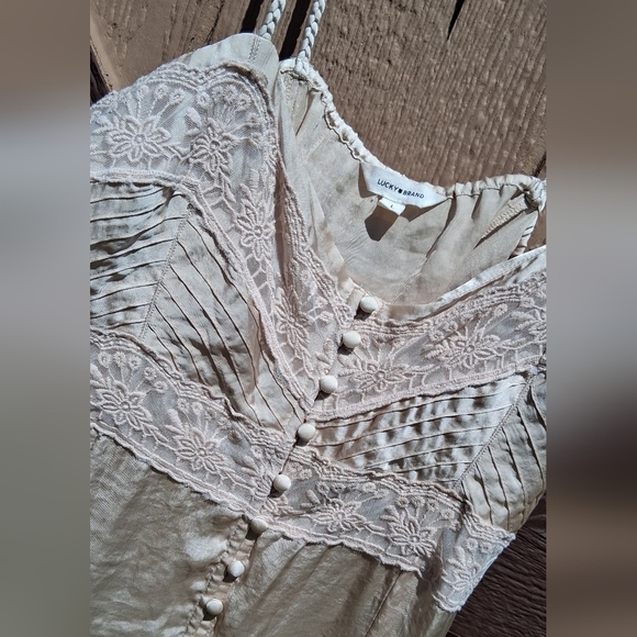 Lucky Brand Cream Lace-Front Maxi Slip Dress - Picture 3 of 6